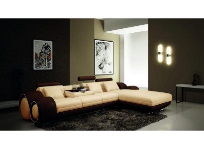 Conception brevetée Canapé d'angle BERLINb Canapé + USB Revêtement cuir Coin de vie paysager