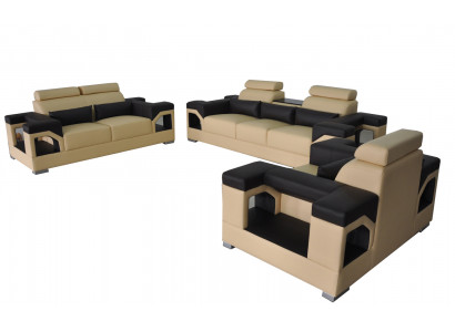 Canapé en cuir Suite +USB Canapé Tissu Canapé Canapé Canapé Paysage de vie Luxe 3+2+1