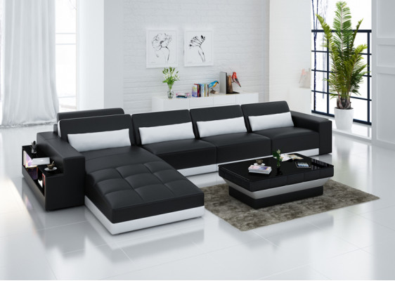 Canapé en cuir Canapé en cuir Canapé d'angle Suite d'angle Design canapé moderne avec USB