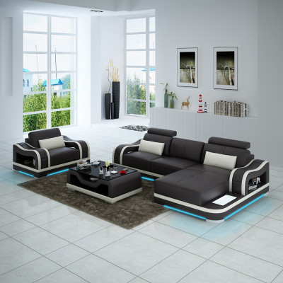 Canapé en cuir Canapé Paysage vivant Canapé d'angle + Fauteuil Ensemble d'angle Moderne G8030E