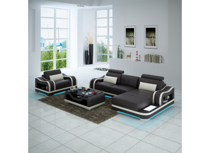 Canapé en cuir Canapé Paysage vivant Canapé d'angle + Fauteuil Ensemble d'angle Moderne G8030E