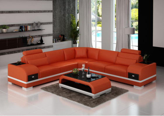 Canapé en cuir Salon Paysage de vie Canapé d'angle Suite d'angle Design Canapé moderne G8013B