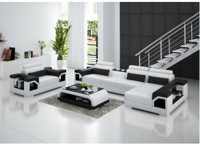 Canapé en cuir Paysage de vie Canapé d'angle Fauteuil Canapé Suite Design Canapé moderne + USB