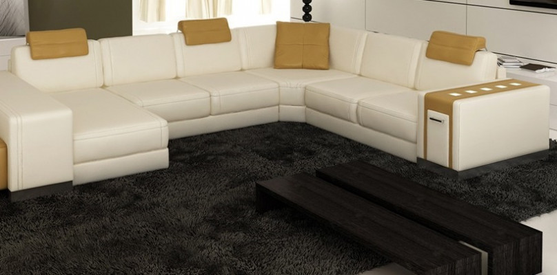 Paysage vivant Canapé de designer LED USB Canapé Big Upholstery Canapés en cuir d'angle d'angle