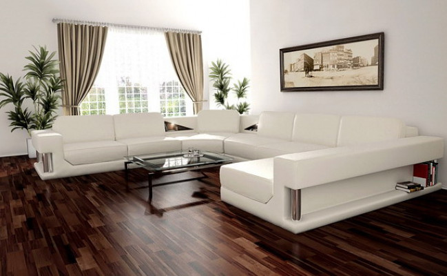 Canapé d'angle moderne en cuir, canapé paysager design + USB, ensemble d'angle tapissé, canapé design