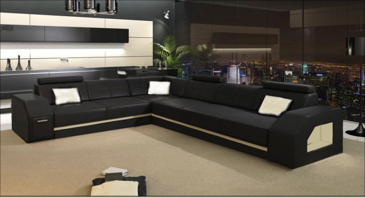 Élégant canapé d'angle en cuir pour le salon – confort stylé