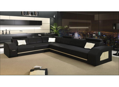 Élégant canapé d'angle en cuir pour le salon – confort stylé
