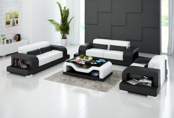 Canapé en cuir Canapé Paysage de vie 3+2+1 places Suite Design Moderne Canapé avec USB