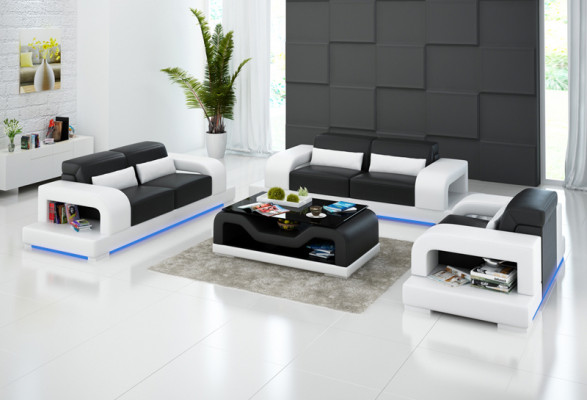 Canapé en cuir Canapé Paysage de vie 3+2+1 places Suite Design Moderne Canapé avec USB