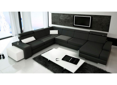 Canapé en forme de U avec USB Canapé Rembourrage Salon paysage Cuir Coin suite XXL nouveau.