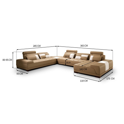 Conception Paysage de vie Canapé Canapé d'angle Canapé Tapisserie Siège d'angle Suite Cuir USB+LED