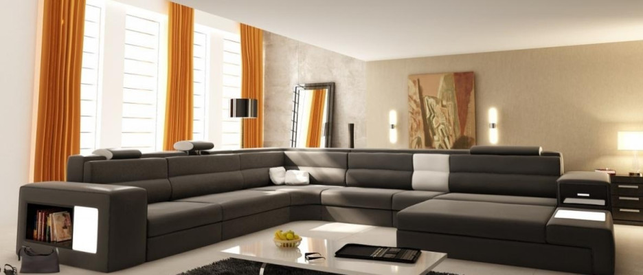 Canapé d'angle Design Canapé Rembourrage d'angle Suite de siège de coin Paysage de vie Cuir USB+LED