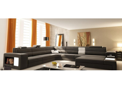 Canapé d'angle Design Canapé Rembourrage d'angle Suite de siège de coin Paysage de vie Cuir USB+LED