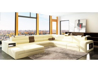 Canapé d'angle design Canapé Canapé Rembourrage Coin de siège Suite Paysage vivant Cuir USB+LED