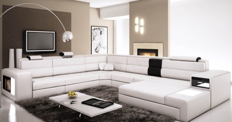 Canapé d'angle design Canapé Canapé Rembourrage Coin de siège Suite Paysage vivant Cuir USB+LED