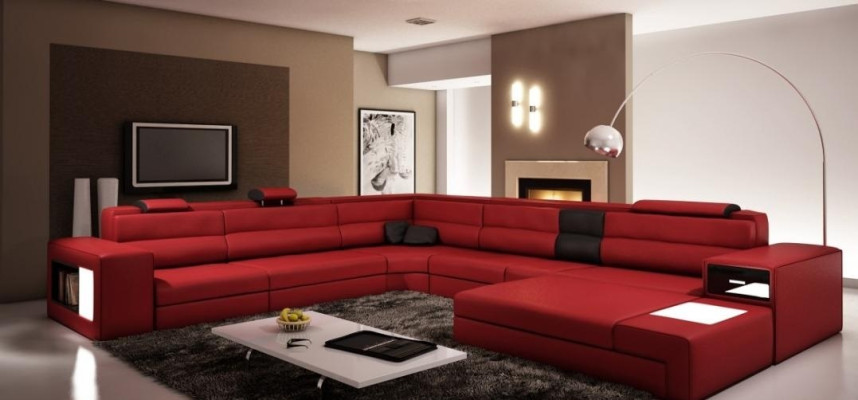 Canapé d'angle design Canapé Canapé Rembourrage Coin de siège Suite Paysage vivant Cuir USB+LED
