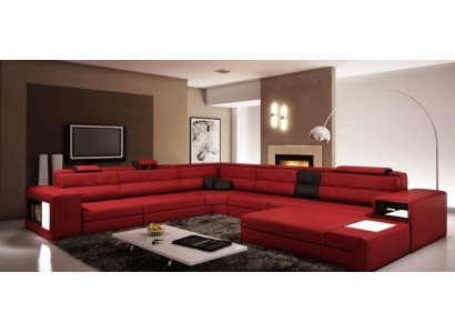 Paysage de vie canapé en cuir Canapé Canapé d'angle Suite d'angle Design Moderne Canapé + USB nouveau