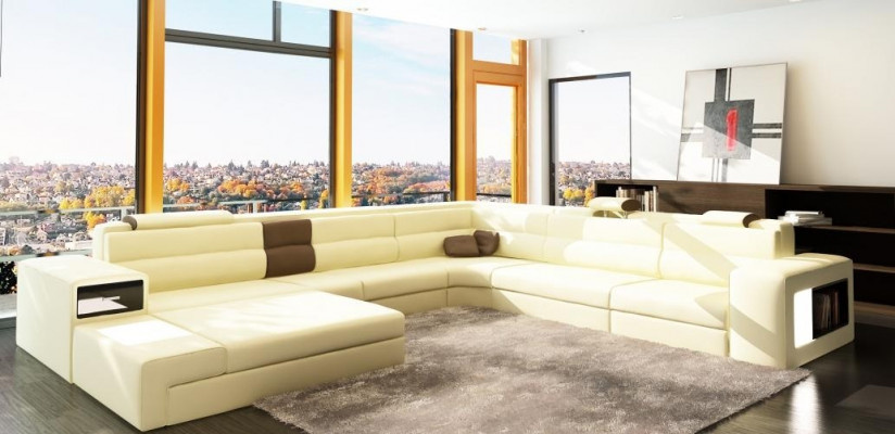 Paysage de vie canapé en cuir Canapé Canapé d'angle Suite d'angle Design Moderne Canapé + USB nouveau