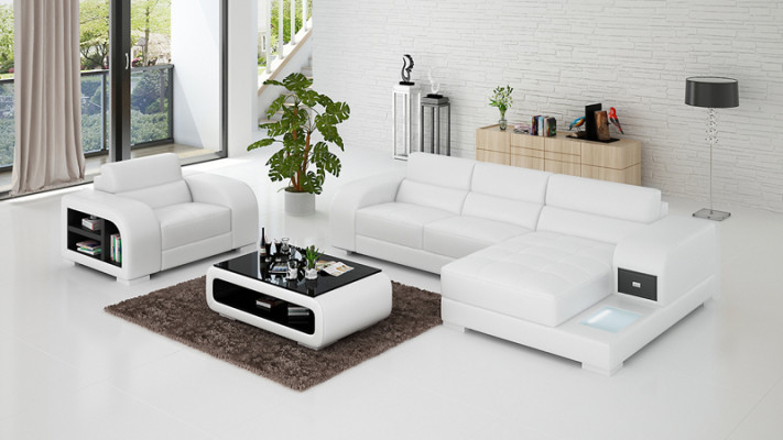 Canapé en cuir avec USB Canapé Salon en forme de paysage Canapé d'angle + Fauteuil Ensemble de Salon Design Canapé neuf