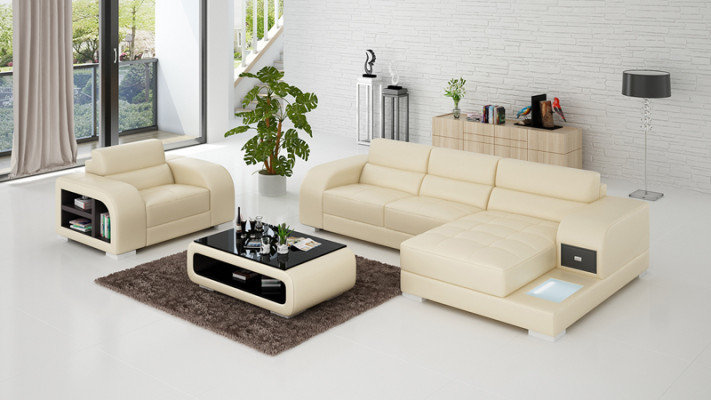 Canapé en cuir avec USB Canapé Salon en forme de paysage Canapé d'angle + Fauteuil Ensemble de Salon Design Canapé neuf