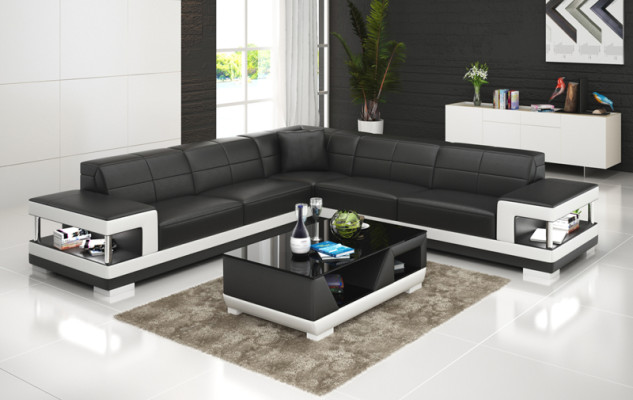Canapé en cuir avec USB Salon paysage Canapé d'angle Suite d'angle Design Canapé moderne G8017B
