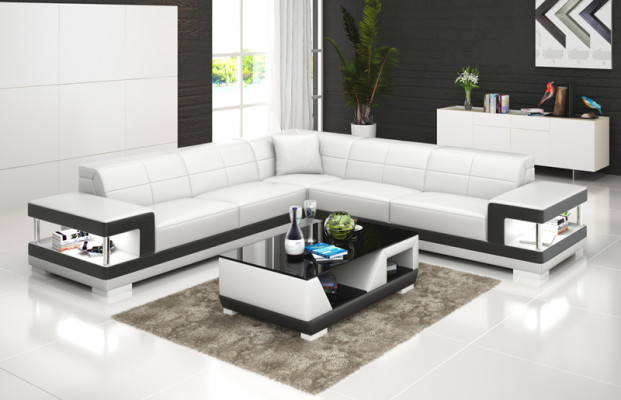 Canapé en cuir avec USB Salon paysage Canapé d'angle Suite d'angle Design Canapé moderne G8017B