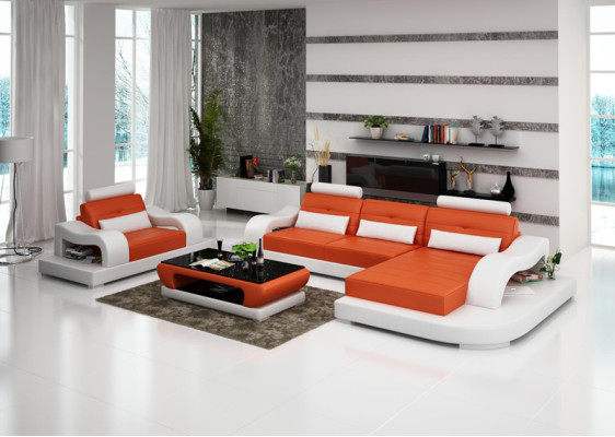 Canapé en cuir Canapé Paysage vivant Canapé d'angle Fauteuil de coin Conception moderne Canapé G8005E