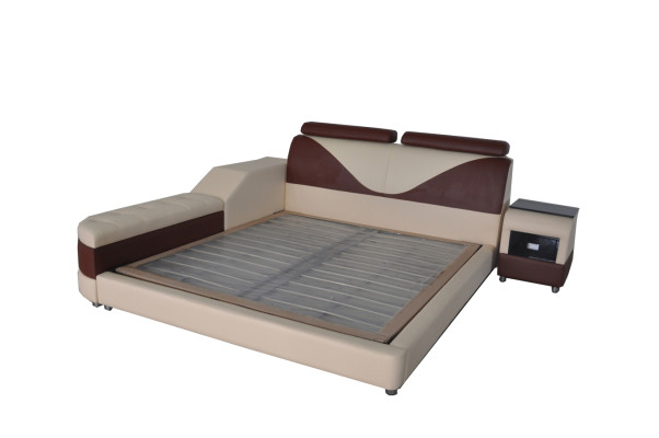 Conception de lits rembourrés en cuir de luxe avec USB Lit double illuminé moderne designer