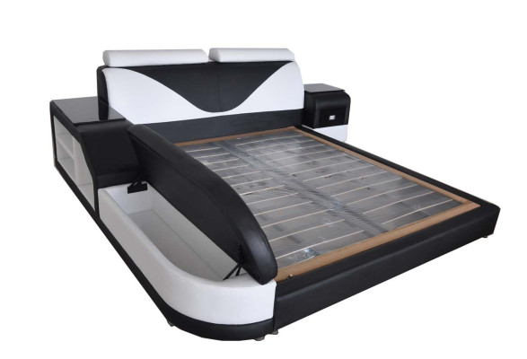 Conception de lits rembourrés en cuir de luxe avec USB Lit double illuminé moderne designer