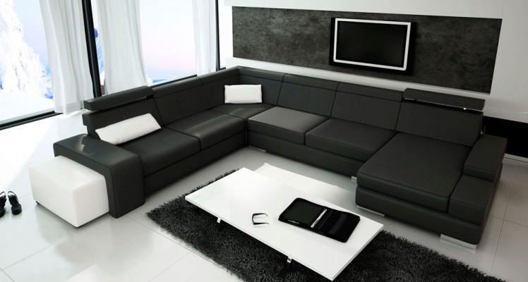 Canapé en forme de U Canapé Rembourrage en cuir Salon paysage Suite d'angle XXL Nouveau canapé d'angle