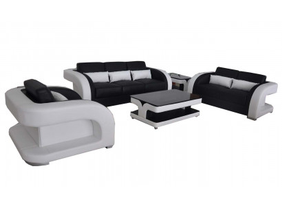 XXL Ensemble de salon en cuir paysage vivant Suite Design Canapé Moderne + USB Sets 3+2+1 nouveau