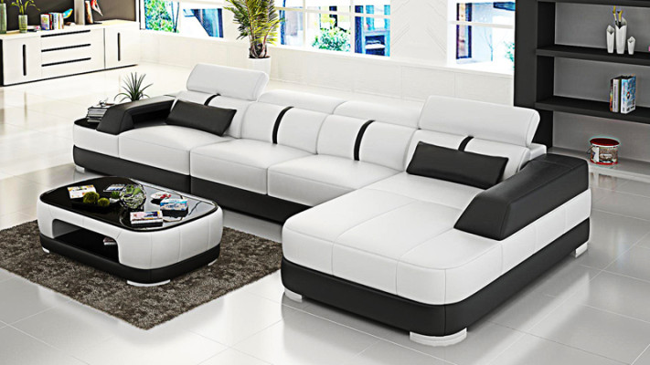 Canapé en cuir Siège en tissu Coin de canapé Suite de salon paysage vivant Canapé de salon avec USB
