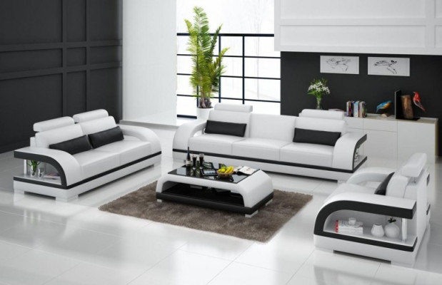 Ensemble de canapé design en cuir avec prise USB Ensemble 3+2+1 Ensemble de canapés Suite Sofa