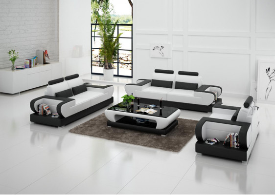 Canapé en cuir Canapé Canapé de séjour 3+2+1 Suite de places Design Canapé moderne avec USB