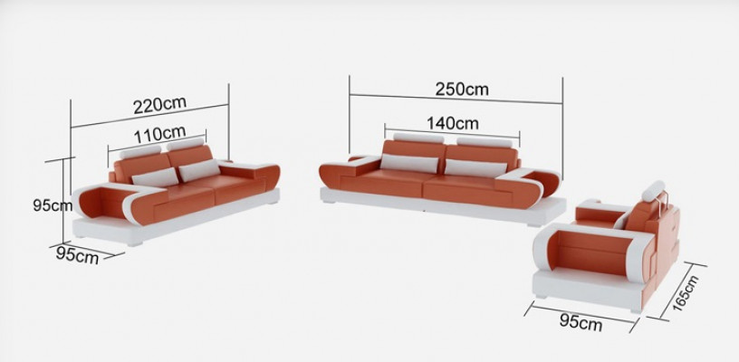 Canapé en cuir Canapé Canapé de séjour 3+2+1 Suite de places Design Canapé moderne avec USB