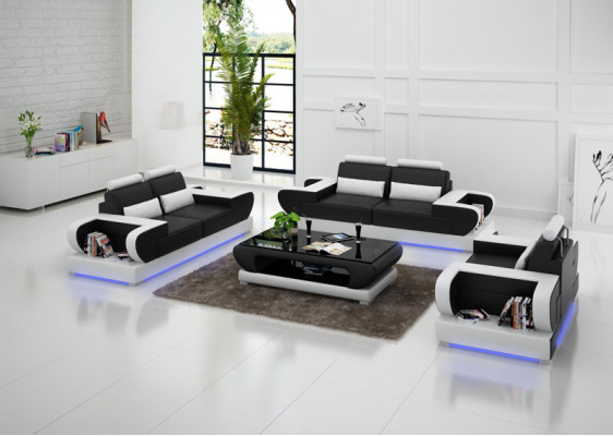 Canapé en cuir Canapé Canapé de séjour 3+2+1 Suite de places Design Canapé moderne avec USB