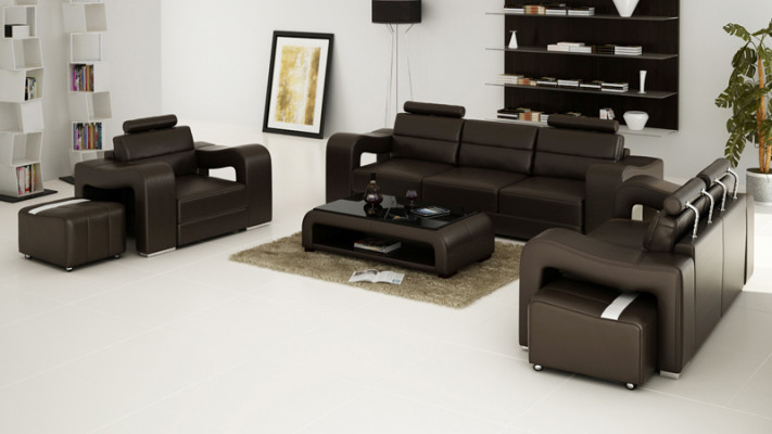 Canapé en cuir canapé Salon paysage 3+2+1 Suite design Moderne Canapé USB nouveau