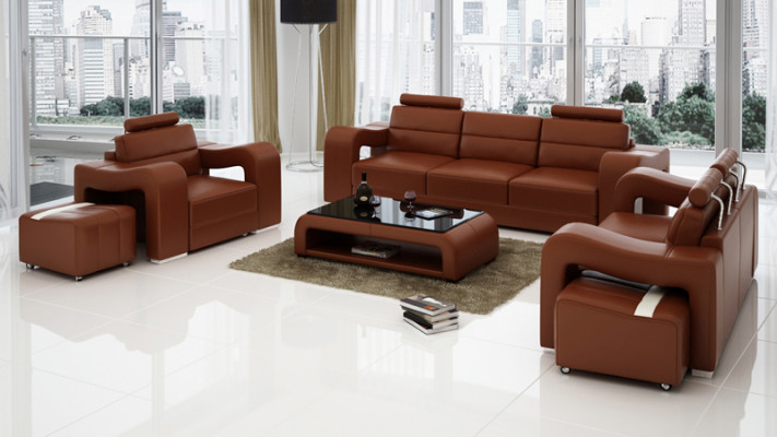 Canapé en cuir canapé Salon paysage 3+2+1 Suite design Moderne Canapé USB nouveau