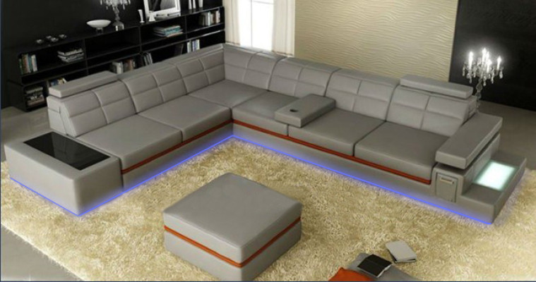 Canapé en cuir Canapé Paysage vivant Canapé d'angle Suite d'angle +USB nouveau Design Canapé Moderne