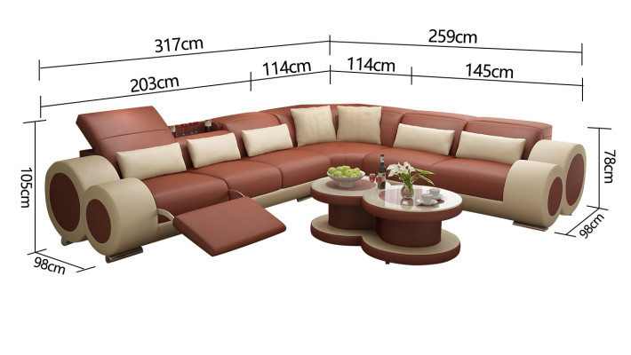 Canapé en cuir Canapé Paysage vivant Canapé d'angle Suite d'angle Design Canapé moderne USB Relax