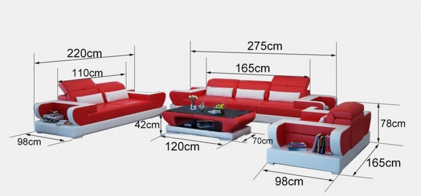 Ensemble de canapé Canapé Rembourrage Siège en cuir Suite 3+2+1 Ensemble de canapé moderne avec USB.