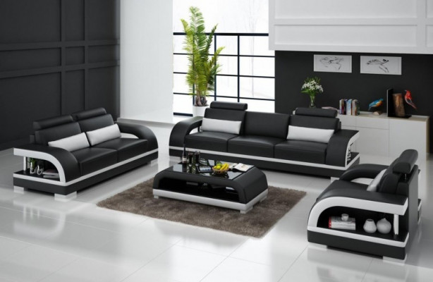 Ensemble de canapé design Ensemble de canapé en cuir 3+2+1 avec suite USB Canapé Canapé neuf blanc
