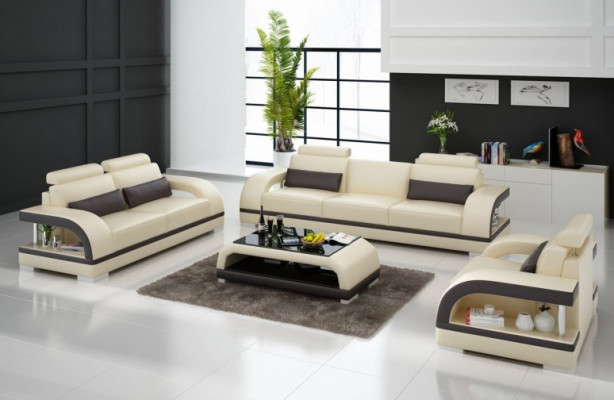 Ensemble de canapé design Ensemble de canapé en cuir 3+2+1 avec suite USB Canapé Canapé neuf blanc