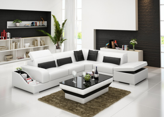 Canapé en cuir avec USB, Canapé d'angle de vie, Ensemble d'angle, Design, Canapé moderne G8008D