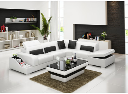 Canapé en cuir avec USB, Canapé d'angle de vie, Ensemble d'angle, Design, Canapé moderne G8008D