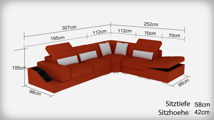 Canapé en cuir avec USB, Canapé d'angle de vie, Ensemble d'angle, Design, Canapé moderne G8008D