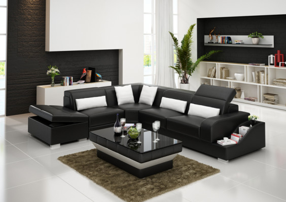Canapé en cuir avec USB, Canapé d'angle de vie, Ensemble d'angle, Design, Canapé moderne G8008D