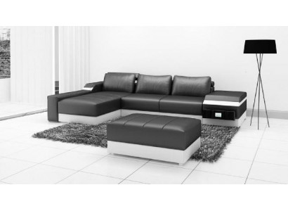 Canapé d'angle + Canapé d'angle USB en cuir rembourré Salon Suite Paysage vivant Chaise longue