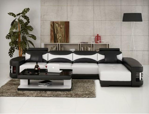 Canapé d'angle avec USB Suite Tissu en cuir d'ameublement et chaise longue du salon.