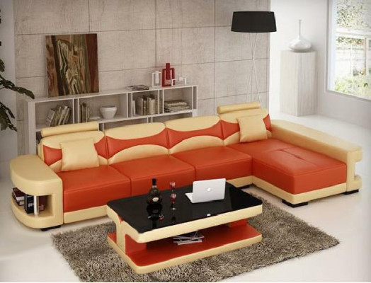 Canapé d'angle avec USB Suite Tissu en cuir d'ameublement et chaise longue du salon.